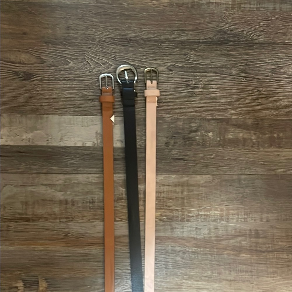 Set of Three Leather Belts - Black, Brown, pink